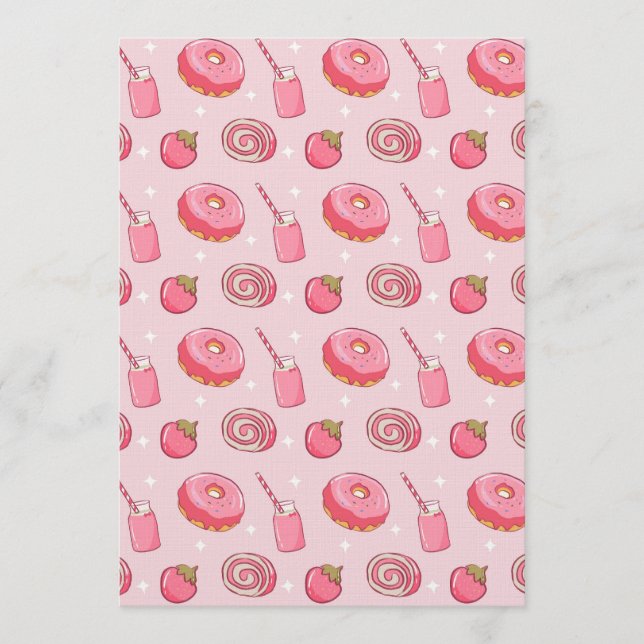 Söt Kawaii Rosa Estetisk Mat Sömlös Mönster Inbjudningar (Framsida)