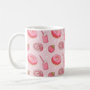 Söt Kawaii Rosa Estetisk Mat Sömlös Mönster Kaffemugg