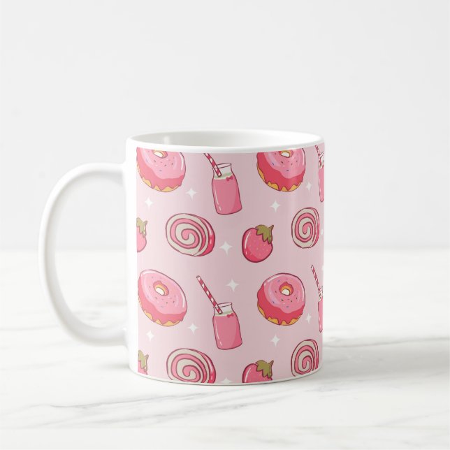 Söt Kawaii Rosa Estetisk Mat Sömlös Mönster Kaffemugg (Vänster)