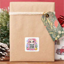 Söt Kawaii Rosa QR-kod Karaktär Blommig Pastell R