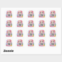 Söt Kawaii Rosa QR-kod Karaktär Blommig Pastell R