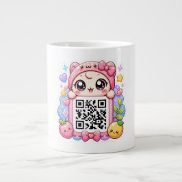 Söt Kawaii Rosa QR-kod Karaktär Blommig Pastell R Jumbo Mugg