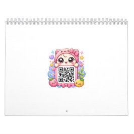 Söt Kawaii Rosa QR-kod Karaktär Blommig Pastell R Kalender