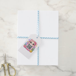 Söt Kawaii Rosa QR-kod Karaktär Blommig Pastell R Presentetikett