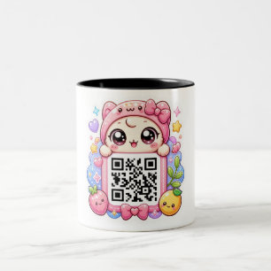 Söt Kawaii Rosa QR-kod Karaktär Blommig Pastell R Två-Tonad Mugg