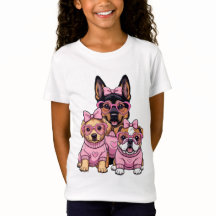 Söt Kawaii Rosa Valpar Hund Tjej T-Shirt