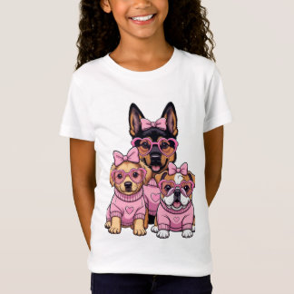 Söt Kawaii Rosa Valpar Hund Tjej T-Shirt
