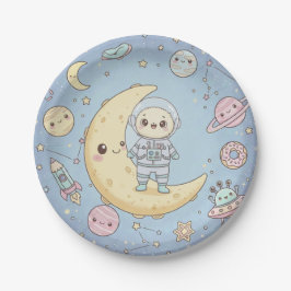 Söt Kawaii rymden - Astronaut och leende måne