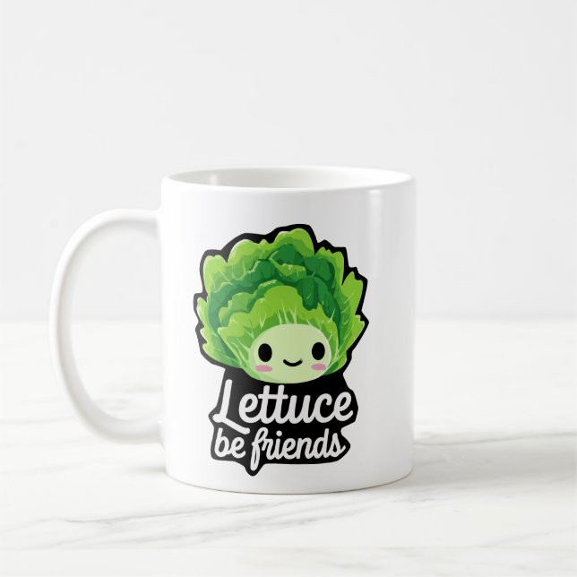 Söt Kawaii Sallad – “Låt oss bli vänner” Kaffemugg (Vänster)