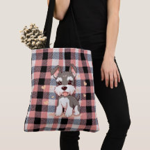 Söt Kawaii Schnauzer Hund Rosa Buffalo Rutig