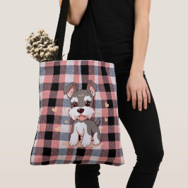 Söt Kawaii Schnauzer Hund Rosa Buffalo Rutig Tygkasse