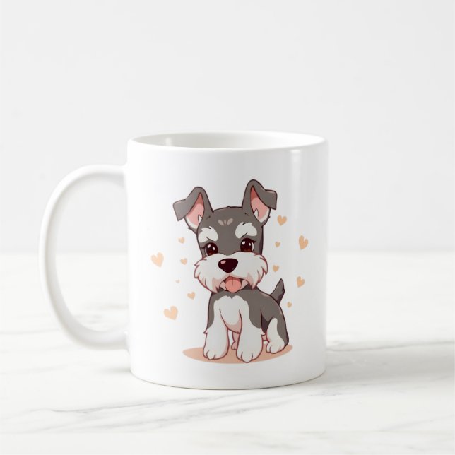 Söt Kawaii Schnauzer Valp Hund Konst Kaffemugg (Vänster)