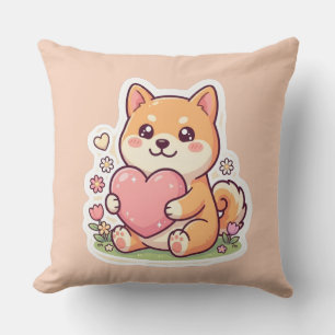 Söt Kawaii Shiba Inu Hund Hjärtkast Kudd Kudde