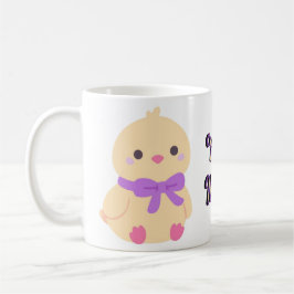 Söt Kawaii Sittande Babykyckling Lila Båge Mugg