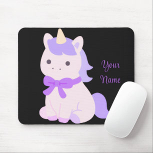 Söt Kawaii sittande enhörning lila anpassad musmat Musmatta