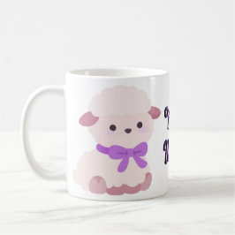 Söt Kawaii Sittande Fluffig Lamm Lila Båge Mugg