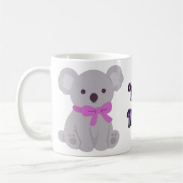 Söt Kawaii Sittande Grå Koala Lila Båge Mugg