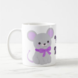 Söt Kawaii Sittande Grå Mus Lila Båg Mugg