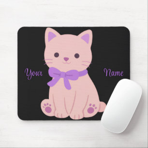 Söt Kawaii Sittande Katt Lila Band Anpassad Musmat Musmatta
