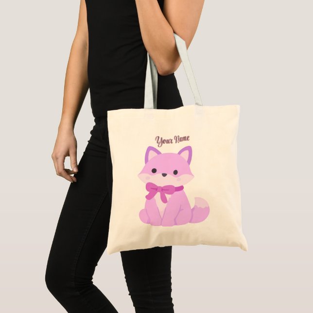 Söt Kawaii Sittande Lavendelräv Bågformad Toteväsk Tygkasse (Framsida (produkt))