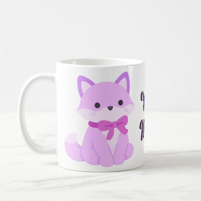 Söt Kawaii Sittande Lavendelräv Lila Båg Mugg (Vänster)