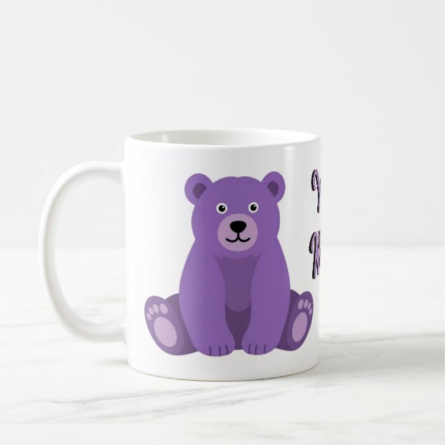 Söt Kawaii Sittande Lila Teddybjörn Mugg (Vänster)