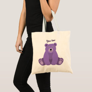 Söt Kawaii Sittande Lila Teddybjörn Toteväska Tygkasse