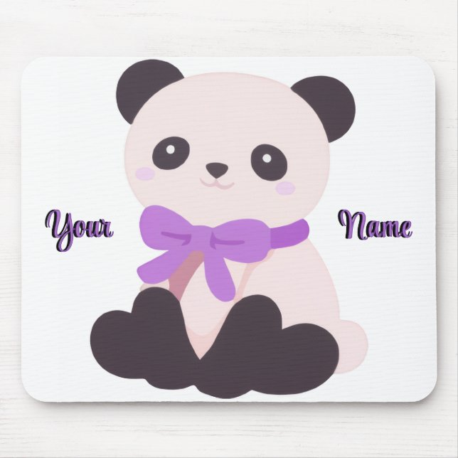 Söt Kawaii Sittande Panda Lila Båge Anpassad  Musmatta (Framsidan)