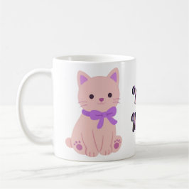 Söt Kawaii Sittande Rosa Kattunge Lila Bandymug Kaffemugg