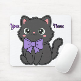 Söt Kawaii Sittande Svart Katt Lila Slöja Anpassad Musmatta