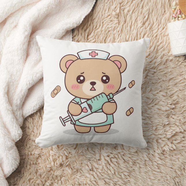 Söt Kawaii Sjuksköterska Teddybjörn Kuddik Kudde (Filt)