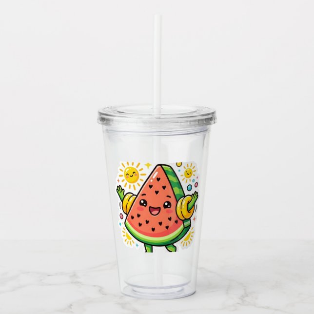 Söt Kawaii Skiva Av Vattenmelon Uppblåsbar Armdeka Take Away Mugg (Framsida)