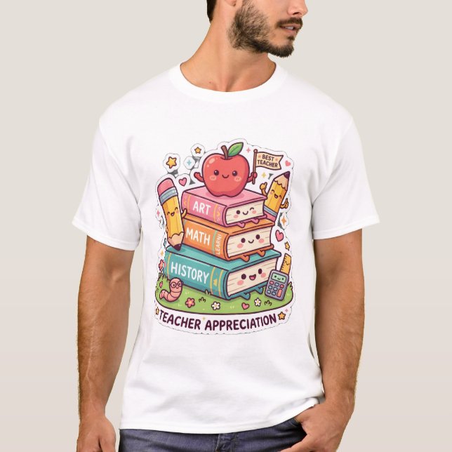 Söt Kawaii Skolböcker Lärarskattning  T Shirt (Framsida)