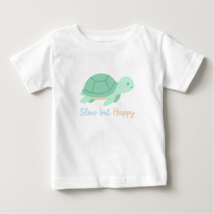Söt Kawaii Sköldpadda "Långsam men Glad" Baby T-Sh T Shirt