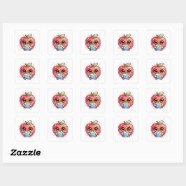 Söt Kawaii Smart Apple med Glasögon som Håller i B Fyrkantigt Klistermärke