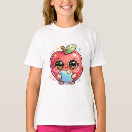 Söt Kawaii Smart Apple med Glasögon som Håller i B T Shirt