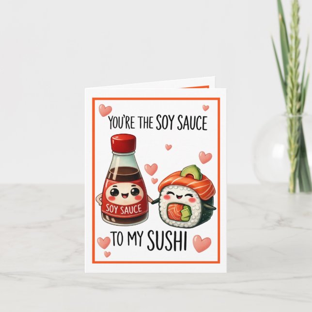 Söt Kawaii Sojasås och Sushi Tack Kort (Framsida)