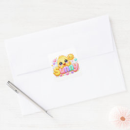 Söt Kawaii Solig Kyckling Namn Pastell Rosa Glittr Fyrkantigt Klistermärke