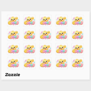 Söt Kawaii Solig Kyckling Namn Pastell Rosa Glittr Fyrkantigt Klistermärke