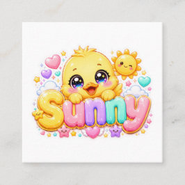 Söt Kawaii Solig Kyckling Namn Pastell Rosa Glittr Fyrkantigt Visitkort