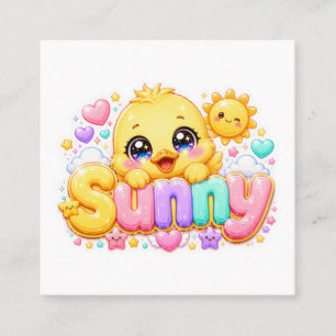 Söt Kawaii Solig Kyckling Namn Pastell Rosa Glittr Fyrkantigt Visitkort