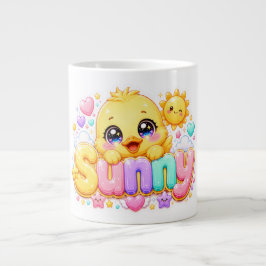 Söt Kawaii Solig Kyckling Namn Pastell Rosa Glittr Jumbo Mugg