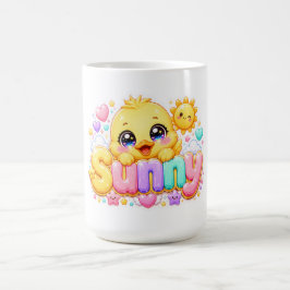 Söt Kawaii Solig Kyckling Namn Pastell Rosa Glittr Kaffemugg