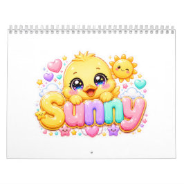 Söt Kawaii Solig Kyckling Namn Pastell Rosa Glittr Kalender