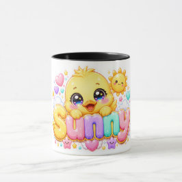 Söt Kawaii Solig Kyckling Namn Pastell Rosa Glittr Mugg