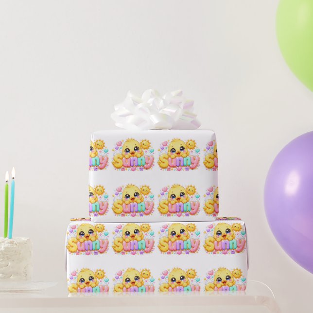 Söt Kawaii Solig Kyckling Namn Pastell Rosa Glittr Presentpapper (Festgåvor)