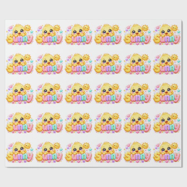 Söt Kawaii Solig Kyckling Namn Pastell Rosa Glittr Presentpapper (Platt)