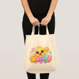 Söt Kawaii Solig Kyckling Namn Pastell Rosa Glittr Tygkasse