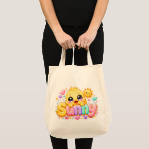 Söt Kawaii Solig Kyckling Namn Pastell Rosa Glittr Tygkasse