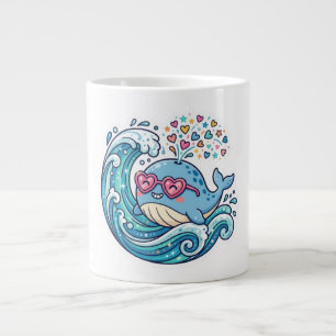 Söt Kawaii Sommar Blåval Hjärtformade Solglasögon Jumbo Mugg